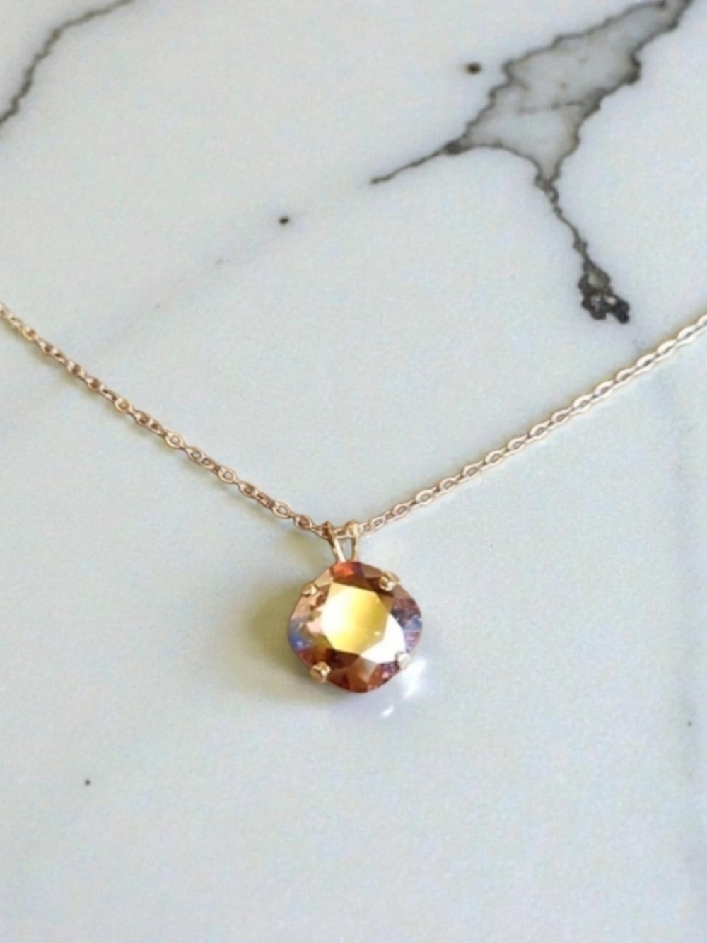 Gold Chain Necklace, Sunshine Gold Crystal Pendant, Hand Crafted